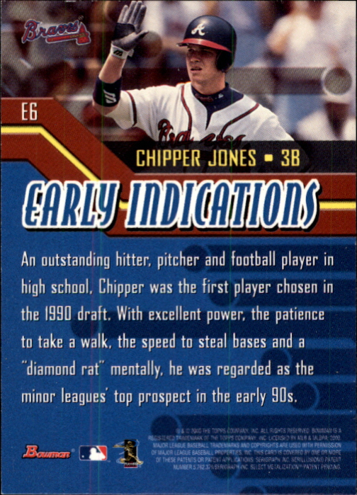 2000 Bowman Early Indications #E6 Chipper Jones back image