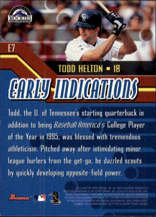 2000 Bowman Early Indications #E7 Todd Helton back image