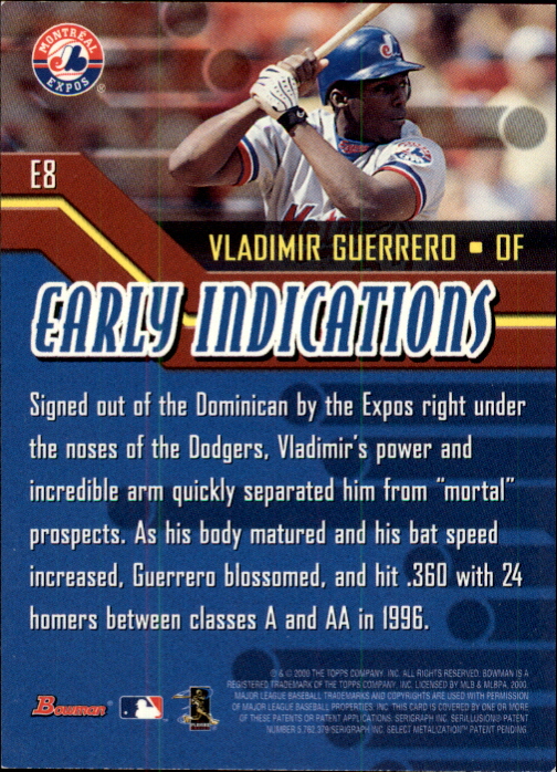 2000 Bowman Early Indications #E8 Vladimir Guerrero back image