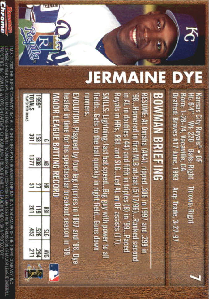 2000 Bowman Chrome Retro/Future #7 Jermaine Dye back image