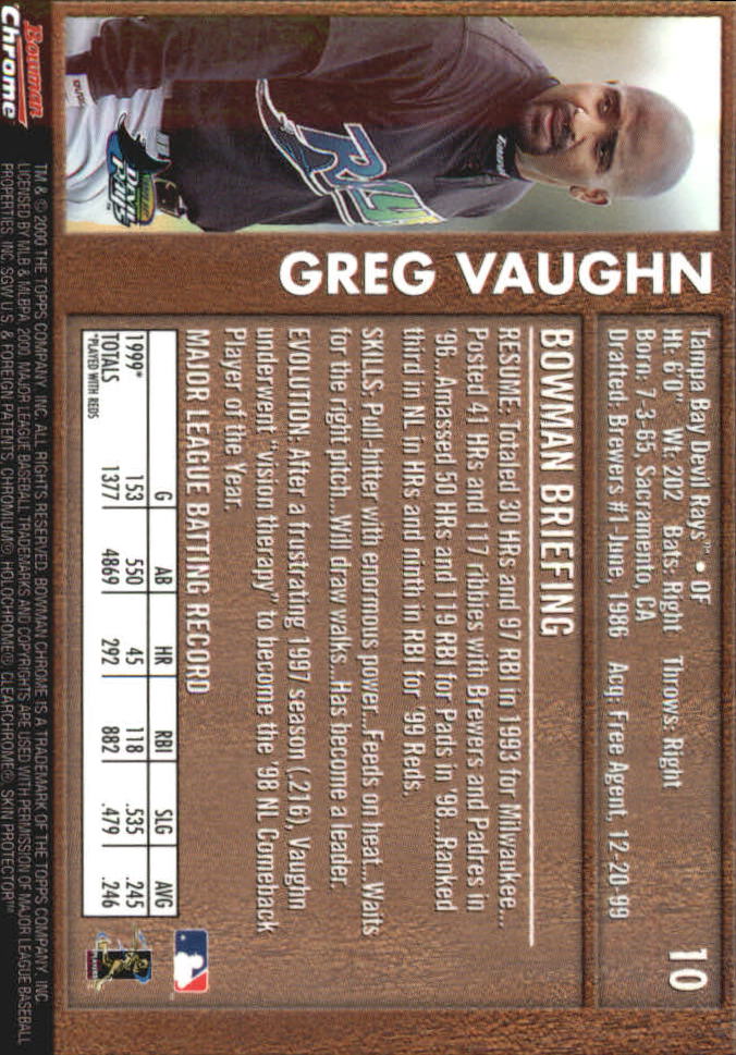 2000 Bowman Chrome Retro/Future #10 Greg Vaughn back image