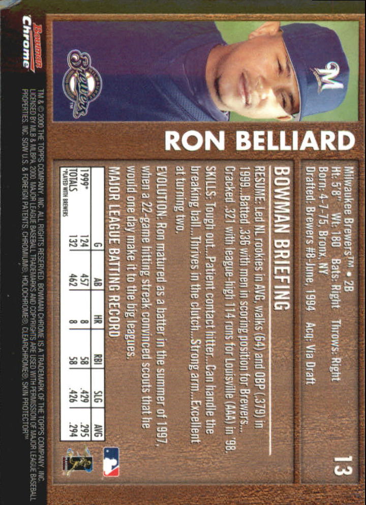 2000 Bowman Chrome Retro/Future #13 Ron Belliard back image