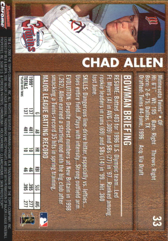 2000 Bowman Chrome Retro/Future #33 Chad Allen back image
