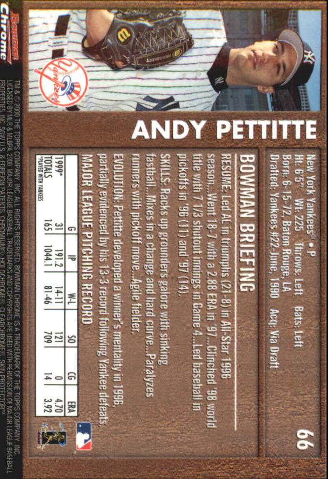 2000 Bowman Chrome Retro/Future #66 Andy Pettitte back image
