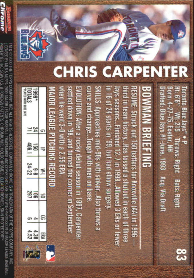 2000 Bowman Chrome Retro/Future #83 Chris Carpenter back image
