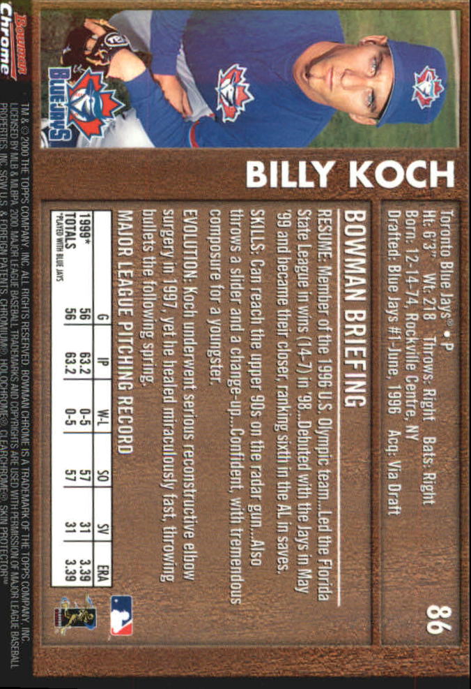 2000 Bowman Chrome Retro/Future #86 Billy Koch back image