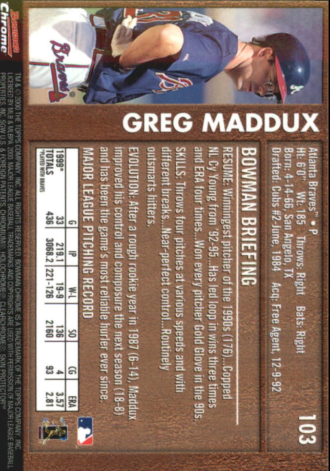 2000 Bowman Chrome Retro/Future #103 Greg Maddux back image