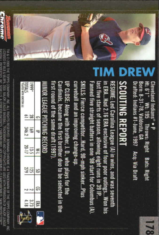 2000 Bowman Chrome Retro/Future #178 Tim Drew back image