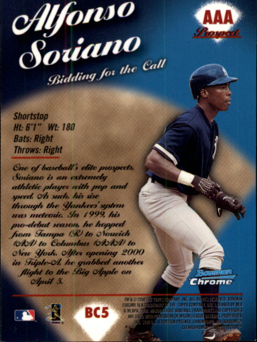 2000 Bowman Chrome Bidding for the Call #BC5 Alfonso Soriano back image