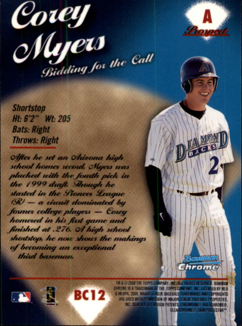 2000 Bowman Chrome Bidding for the Call #BC12 Corey Myers back image