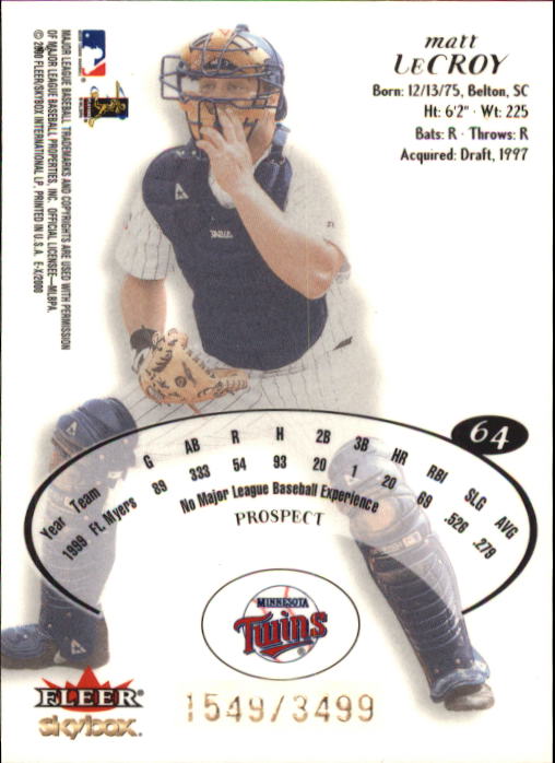 2000 E-X #64 Matt LeCroy PROS back image