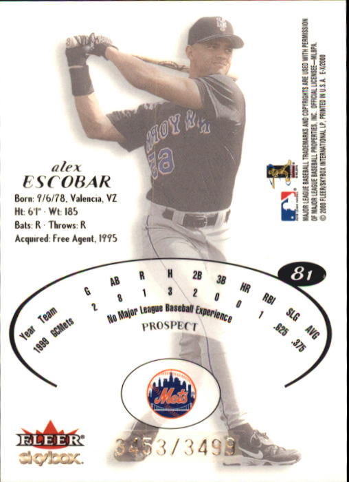 2000 E-X #81 Alex Escobar PROS back image