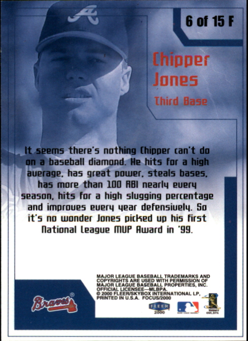 2000 Fleer Focus Focal Points #6 Chipper Jones back image