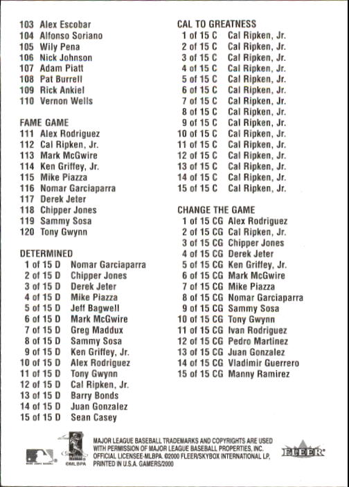 2000 Fleer Gamers #S3 Alex Rodriguez Sample back image