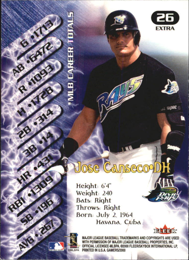 2000 Fleer Gamers Extra #26 Jose Canseco back image