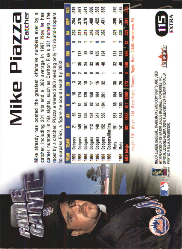 2000 Fleer Gamers Extra #115 Mike Piazza FG back image