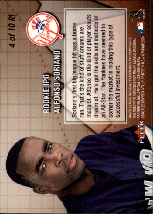 2000 Fleer Mystique Rookie I.P.O. #4 Alfonso Soriano back image