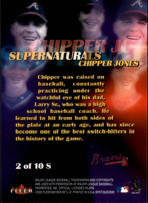 2000 Fleer Mystique Supernaturals #2 Chipper Jones back image
