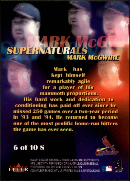2000 Fleer Mystique Supernaturals #6 Mark McGwire back image
