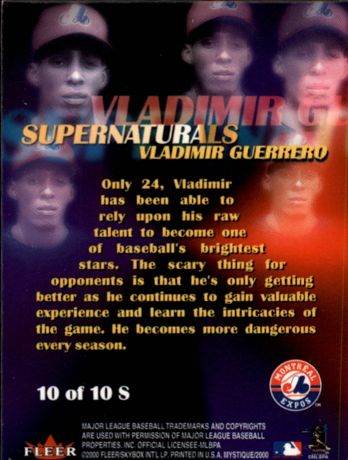 2000 Fleer Mystique Supernaturals #10 Vladimir Guerrero back image