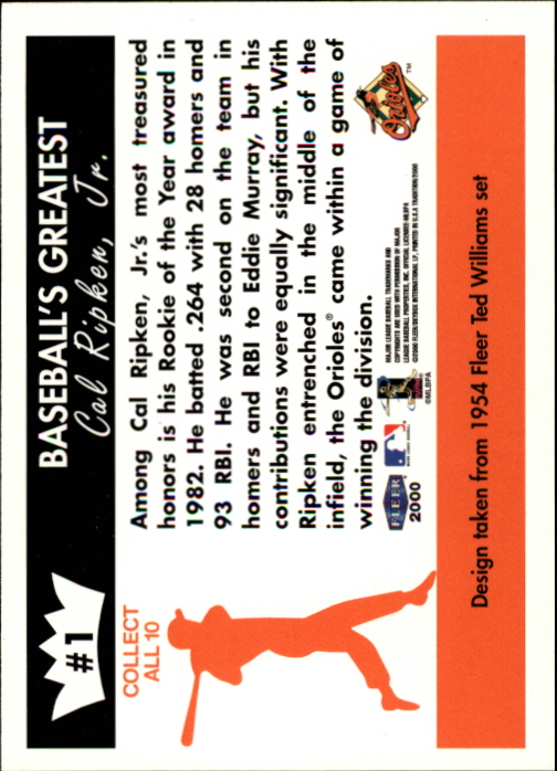 2000 Fleer Tradition Baseball "Cal Ripken, Jr. Collection" Insert Cards - Picture 3 of 7
