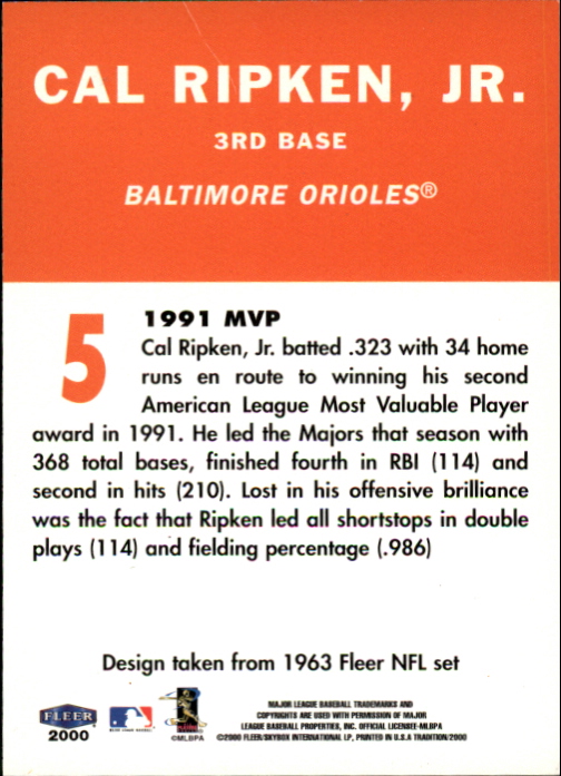 2000 Fleer Tradition Baseball "Cal Ripken, Jr. Collection" Insert Cards - Picture 5 of 7