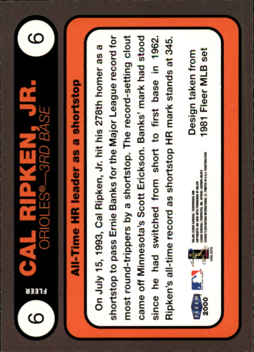 2000 Fleer Tradition Ripken Collection #6 Cal Ripken '81 BB back image