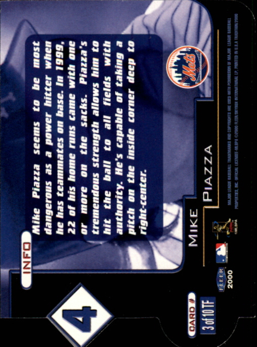 2000 Fleer Tradition Ten-4 #TF3 Mike Piazza back image