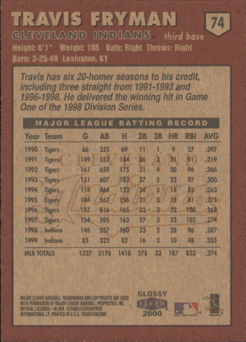 A2321- 2000 Fleer Tradition Glossy BB Cards 1-250 -You Pick- 15+ FREE US SHIP - Picture 143 of 473