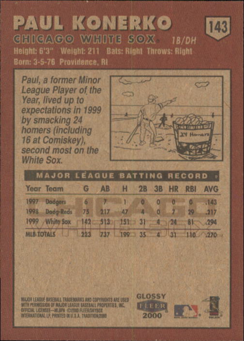 2000 Fleer Tradition Glossy Baseball "Main Set" Base Cards #1 to #250 - Picture 274 of 481