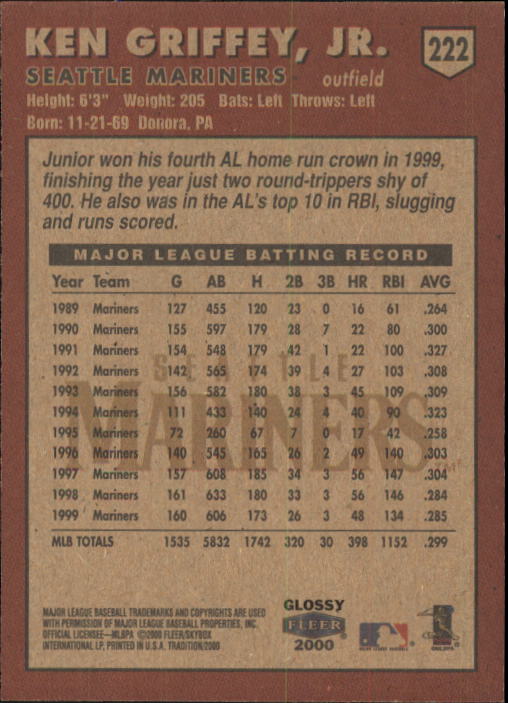 2000 Fleer Tradition Glossy Baseball "Main Set" Base Cards #1 to #250 - Picture 427 of 481