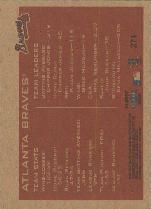 2000 Fleer Tradition Glossy #271 Atlanta Braves back image