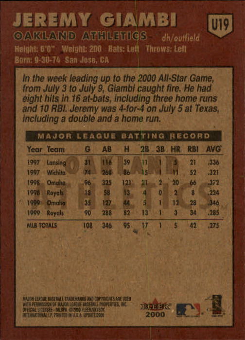 2000 Fleer Tradition Update Baseball "Main Set" Base Cards - Picture 37 of 297