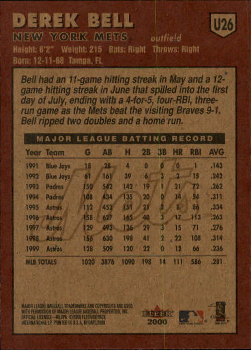 2000 Fleer Tradition Update Baseball "Main Set" Base Cards - Picture 51 of 297