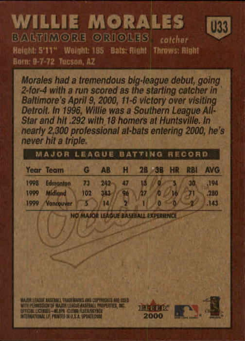 2000 Fleer Tradition Update Baseball "Main Set" Base Cards - Picture 65 of 297