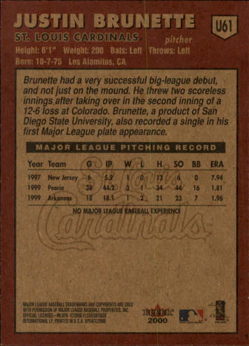 2000 Fleer Tradition Update Baseball "Main Set" Base Cards - Picture 119 of 297