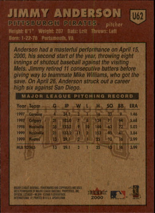 2000 Fleer Tradition Update Baseball "Main Set" Base Cards - Picture 121 of 297