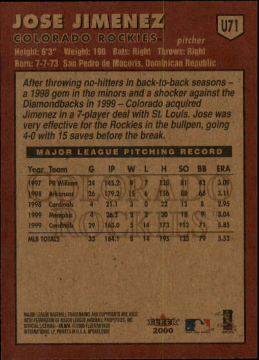 2000 Fleer Tradition Update Baseball "Main Set" Base Cards - Picture 139 of 297