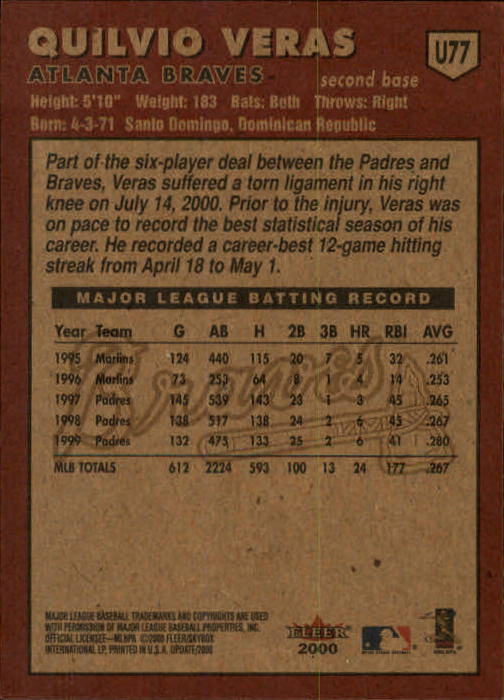 2000 Fleer Tradition Update Baseball "Main Set" Base Cards - Picture 151 of 297