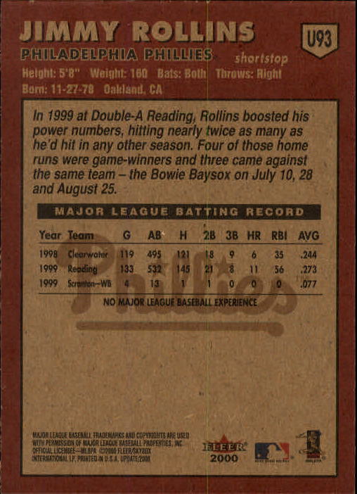 2000 Fleer Tradition Update Baseball "Main Set" Base Cards - Picture 183 of 297