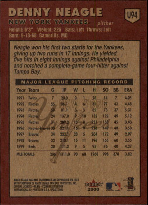 2000 Fleer Tradition Update Baseball "Main Set" Base Cards - Picture 185 of 297