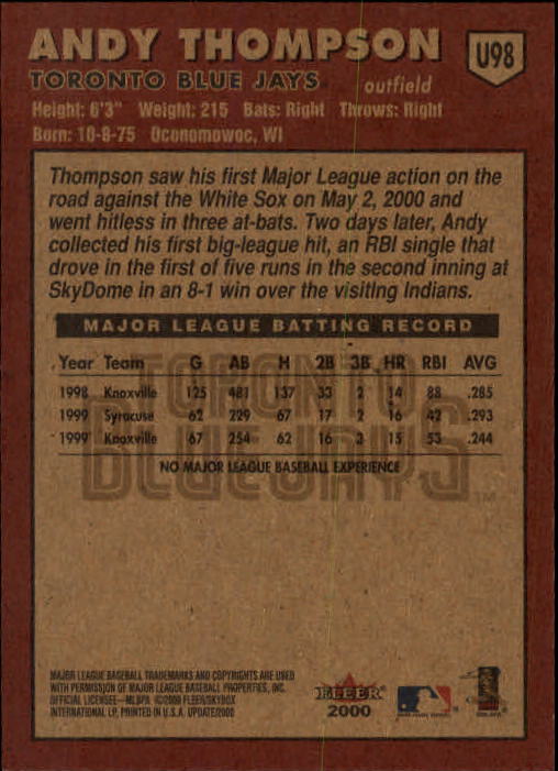 2000 Fleer Tradition Update Baseball "Main Set" Base Cards - Picture 193 of 297