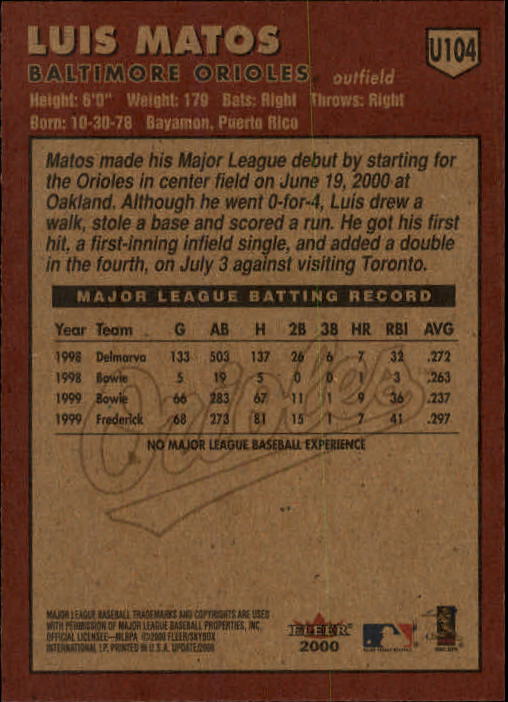 2000 Fleer Tradition Update Baseball "Main Set" Base Cards - Picture 205 of 297