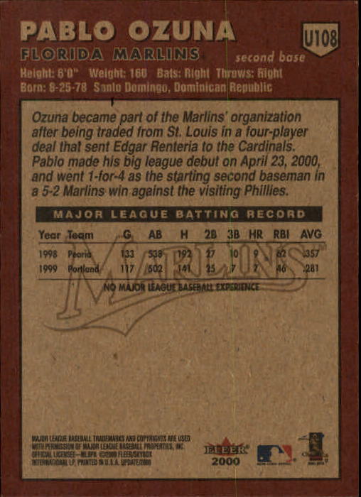 2000 Fleer Tradition Update Baseball "Main Set" Base Cards - Picture 213 of 297