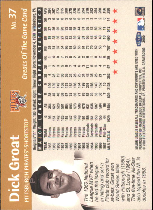 2000 Greats of the Game #37 Dick Groat back image