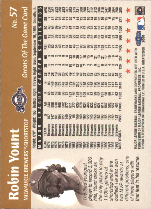 2000 Greats of the Game #57 Robin Yount back image