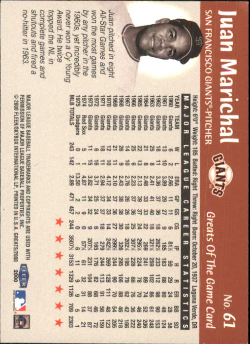 2000 Greats of the Game #61 Juan Marichal back image