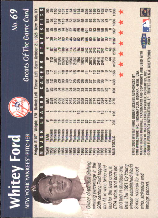 2000 Greats of the Game #69 Whitey Ford back image
