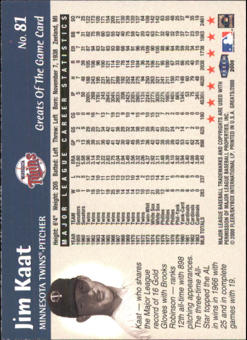 2000 Greats of the Game #81 Jim Kaat back image