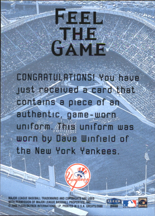 2000 Greats of the Game Yankees Clippings #YC9 Dave Winfield back image